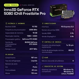 Inno3D GeForce RTX 5080 iChill Frostbite Pro 16GB GDDR7 Negro - características