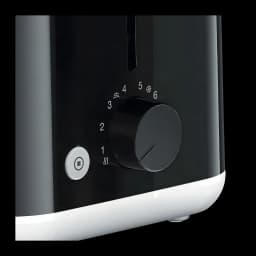 Grille-pain Braun HT 1010 900W 2 Fentes Noir, détail: molette de brunissage 1 à 6 avec fonction décongélation et bouton arrêt