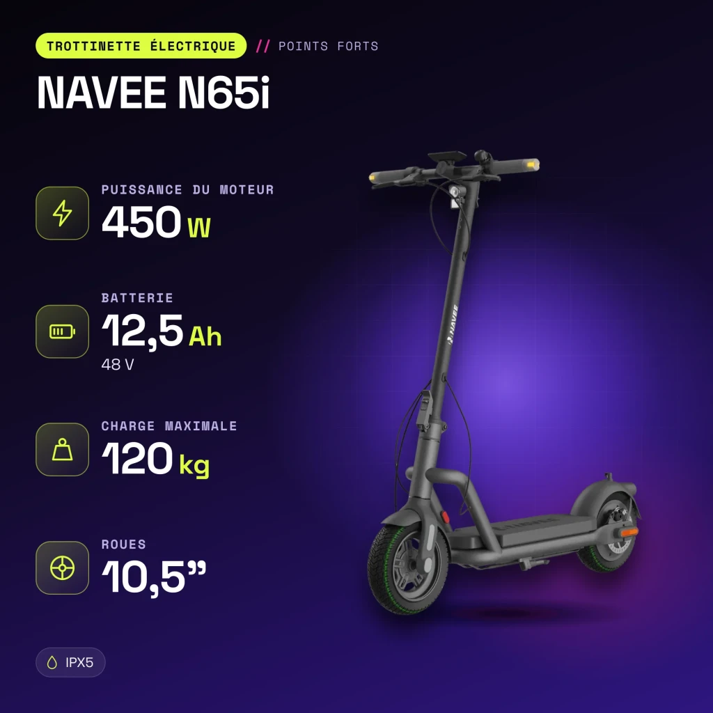 Patinete Eléctrico NAVEE N65i 450W 65km 20km/h 10,5 pulgadas Negro - características