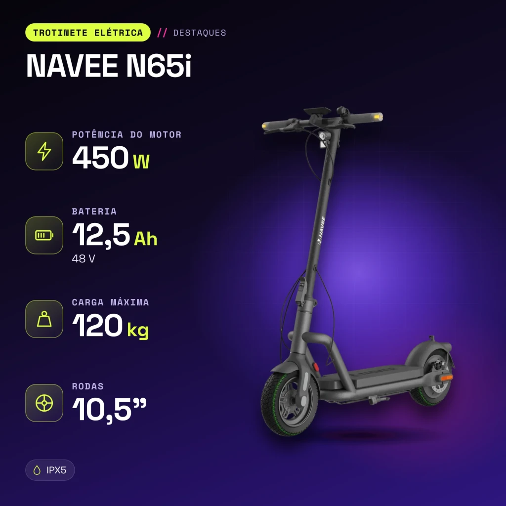 Patinete Eléctrico NAVEE N65i 450W 65km 20km/h 10,5 pulgadas Negro - características