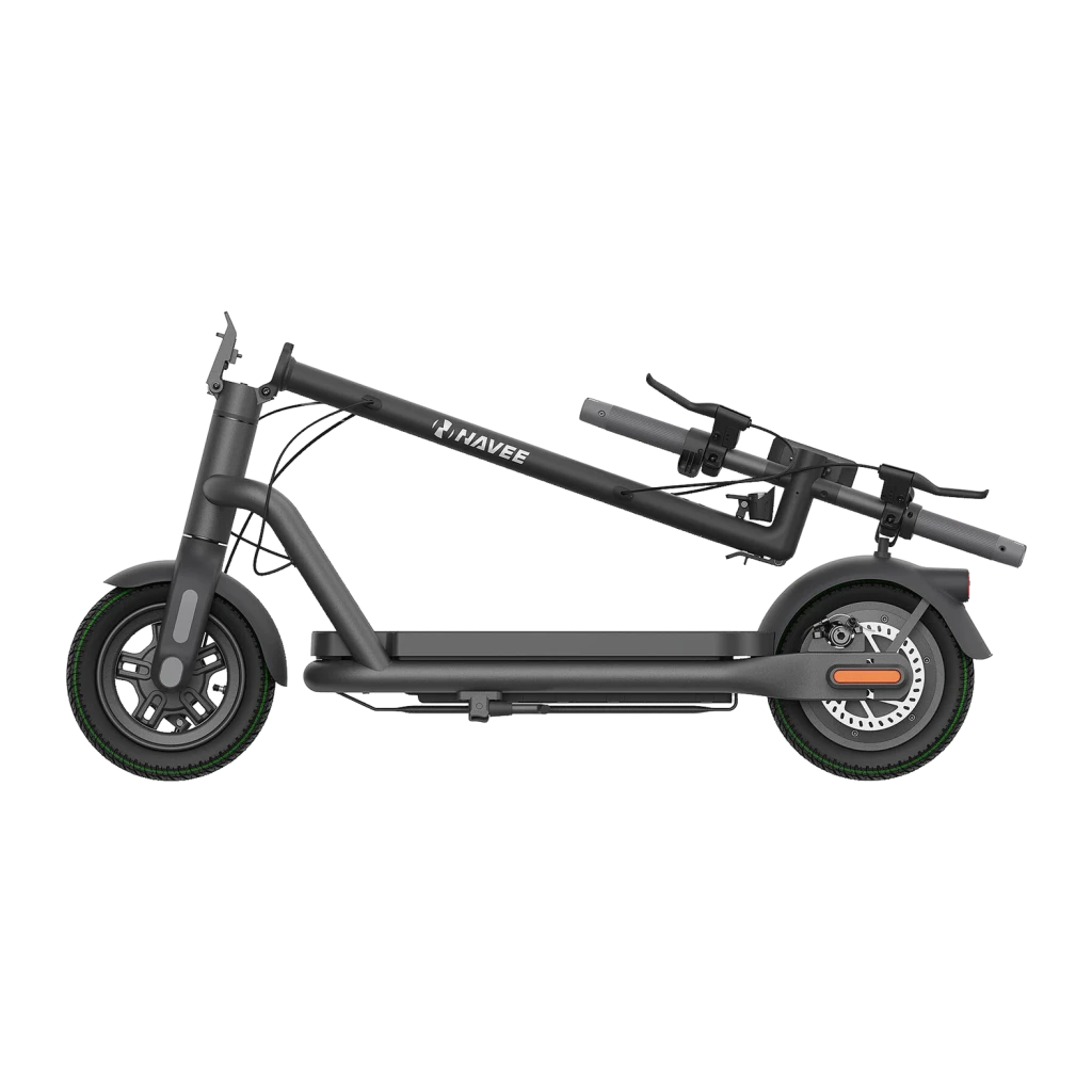 Patinete Eléctrico NAVEE N65i 450W 65km 25km/h 10,5 pulgadas Negro, detalle: vista lateral plegado, manillar bajado