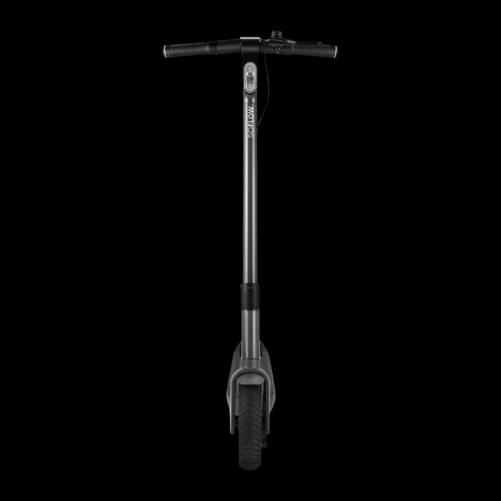 Trottinette Électrique SoFlow SO ONE+ 500W 40km 22km/h Noir, détail avant: guidon, colonne avec logo et feu avant intégré