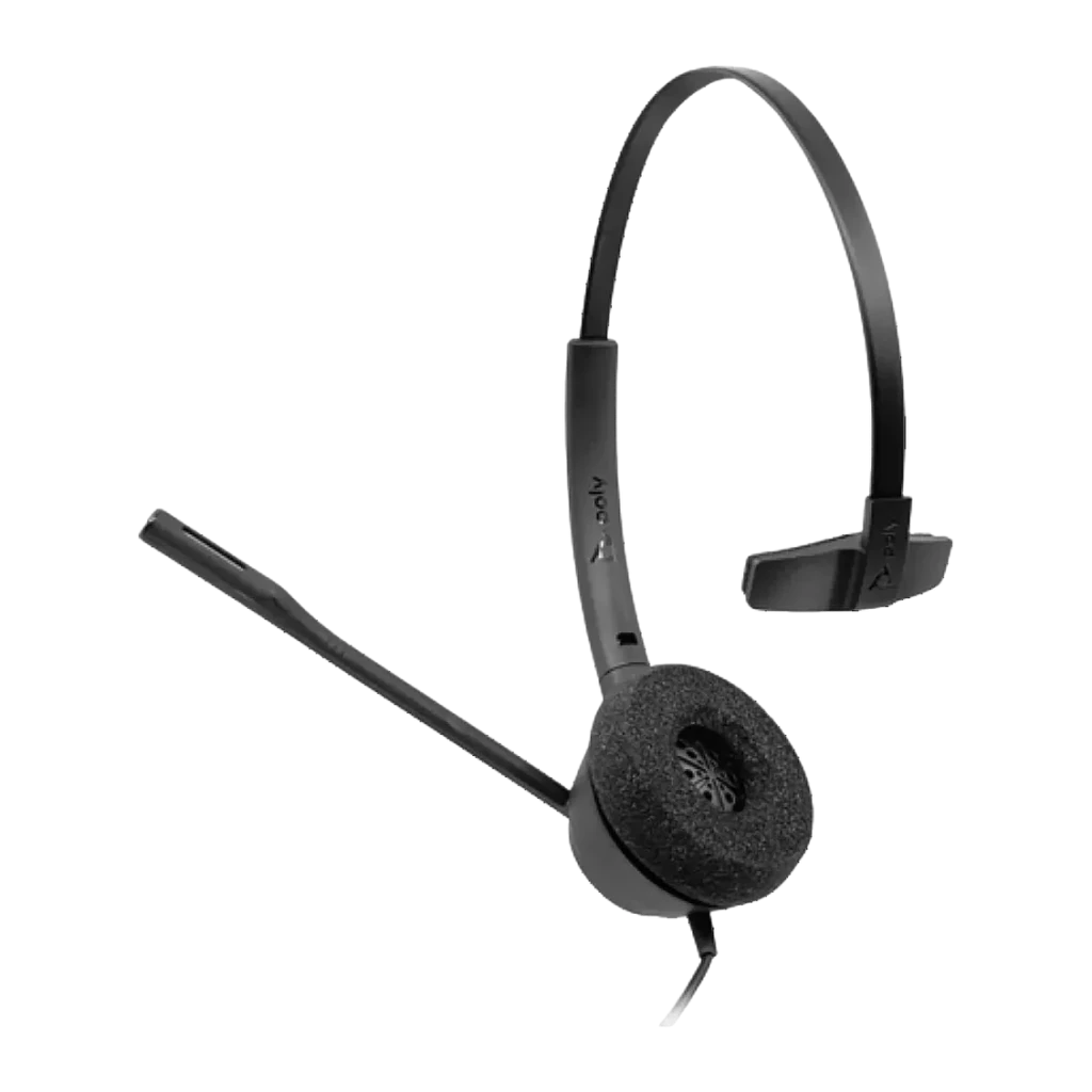 Casque Poly EncorePro 310 Réduction de bruit Arceau USB-C Noir, détail: écouteur monoaural avec coussin mousse et microphone