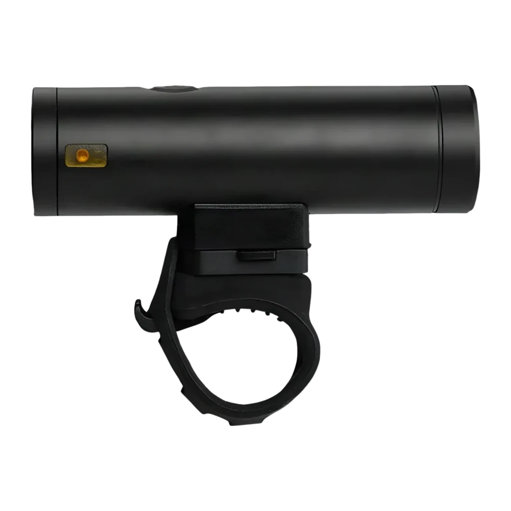 Luz delantera Superfire BL30 Negro 500 lúmenes 7h, detalle lateral: indicador LED naranja y soporte de manillar