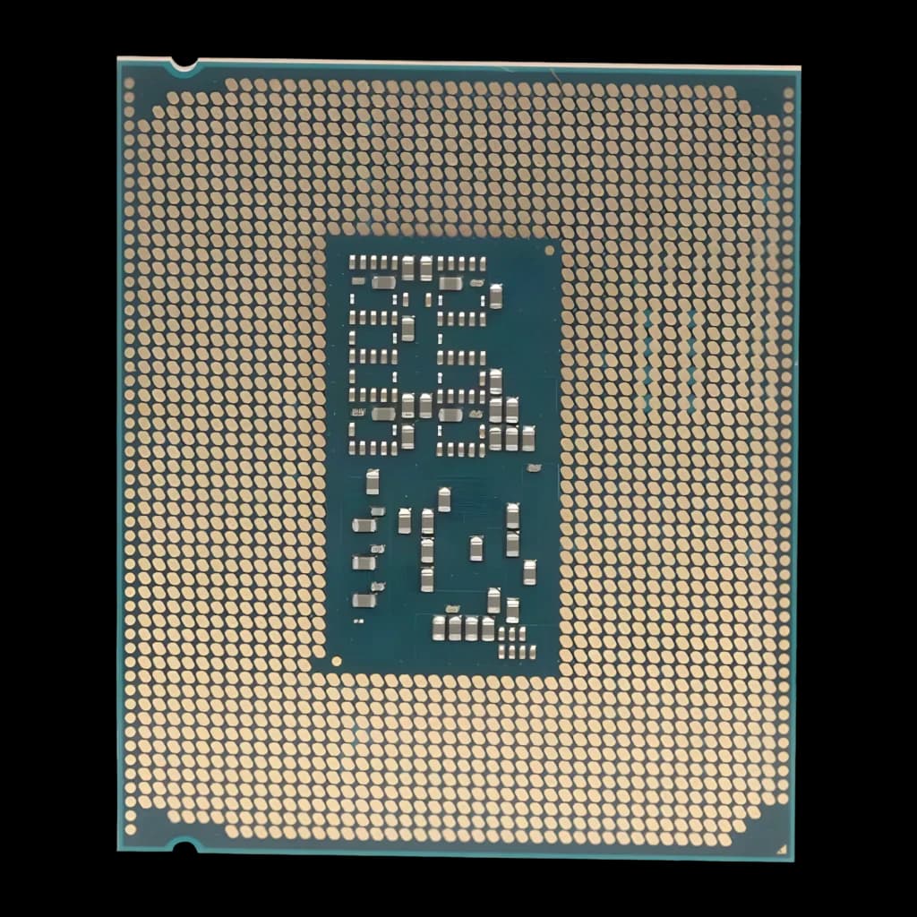 Intel Core Ultra 5 245K LGA1851 Tray 14 Núcleos, vista traseira: contactos dourados LGA1851 e condensadores centrais