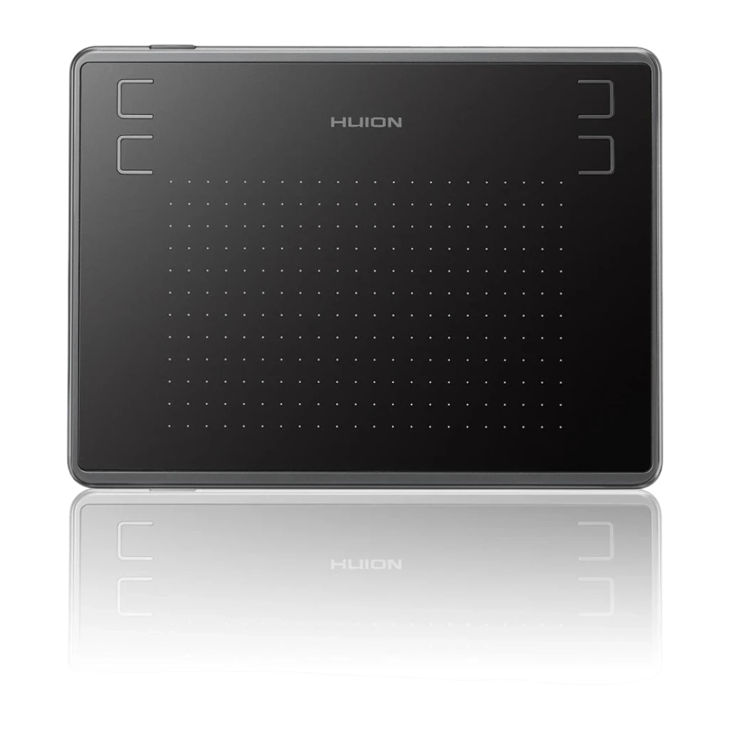 Tableta Gráfica Huion H430P Negro 4096 Niveles de Presión Sin batería, detalle frontal: área activa con puntos guía, 4