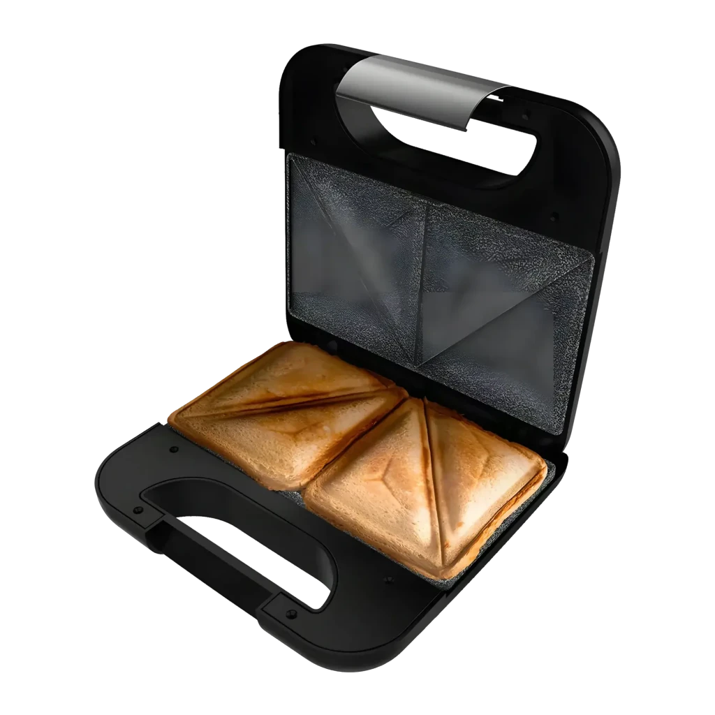 Sandwichera Cecotec Rock'nToast Classic+ 800W 2 bocadillos Acero inoxidable/Negro, detalle: placas abiertas con 2 bocadillos