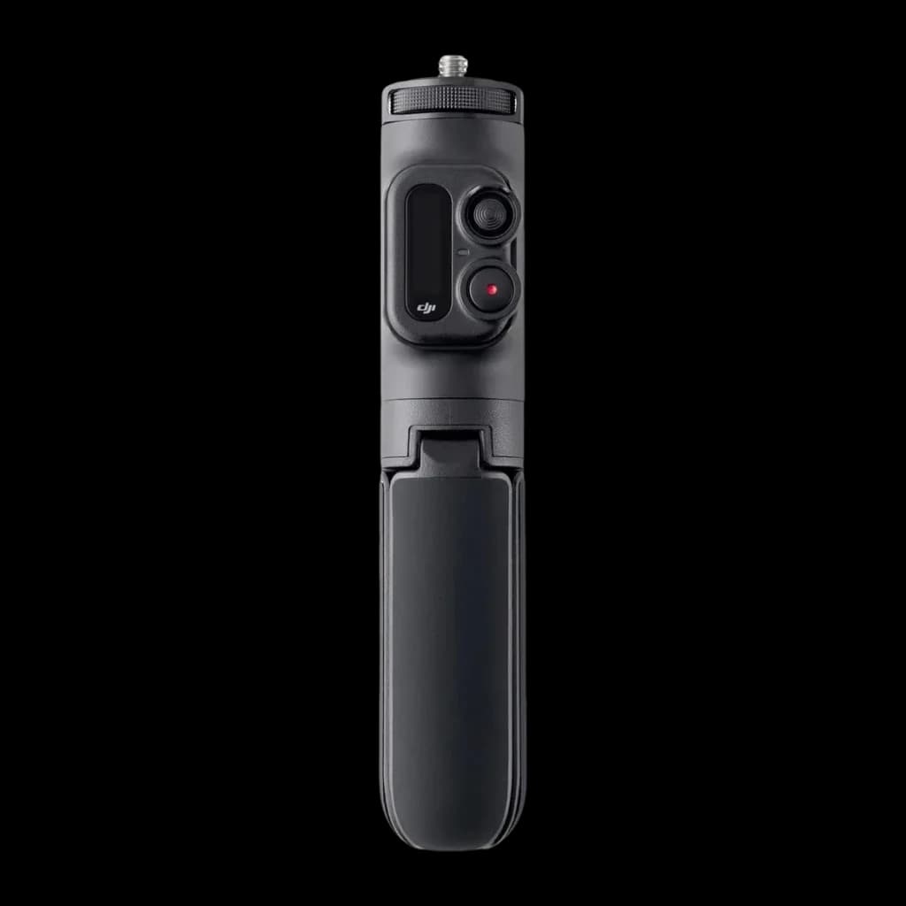 Pértiga Extensível DJI com Comando à Distância Action 2 Preto, vista frontal: comando dobrado, ecrã, botão vermelho e rosca