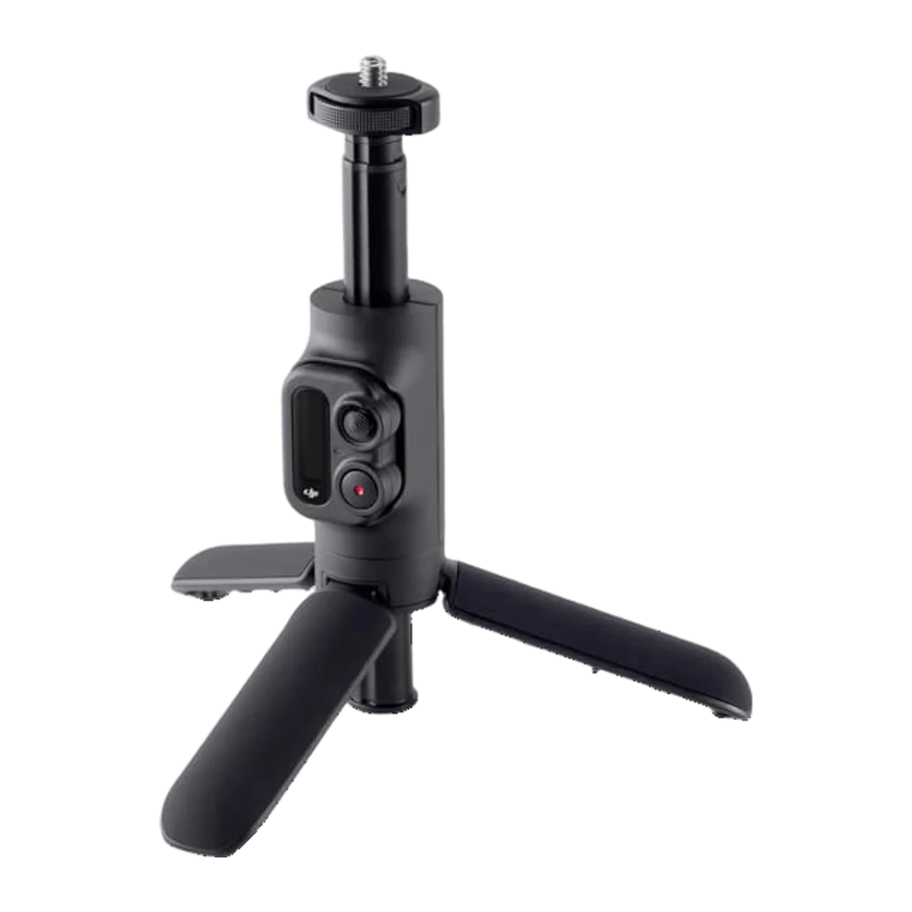 Pértiga Extensível DJI com Comando à Distância Action 2 Preto, detalhe: tripé aberto, haste estendida com rosca e comando