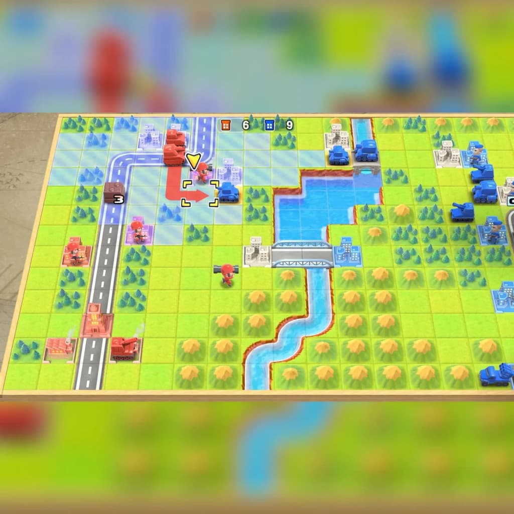 Jogo de vídeo Nintendo Advance Wars 1+2: Re-Boot Camp para Switch - Edição Padrão, em uso: mapa tático com tanques vermelhos