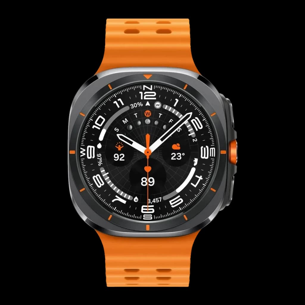 Samsung Galaxy Watch Ultra 47 mm 32 Go GPS + réseau cellulaire Titane Gris/Orange Tension artérielle, détail: cadran avant