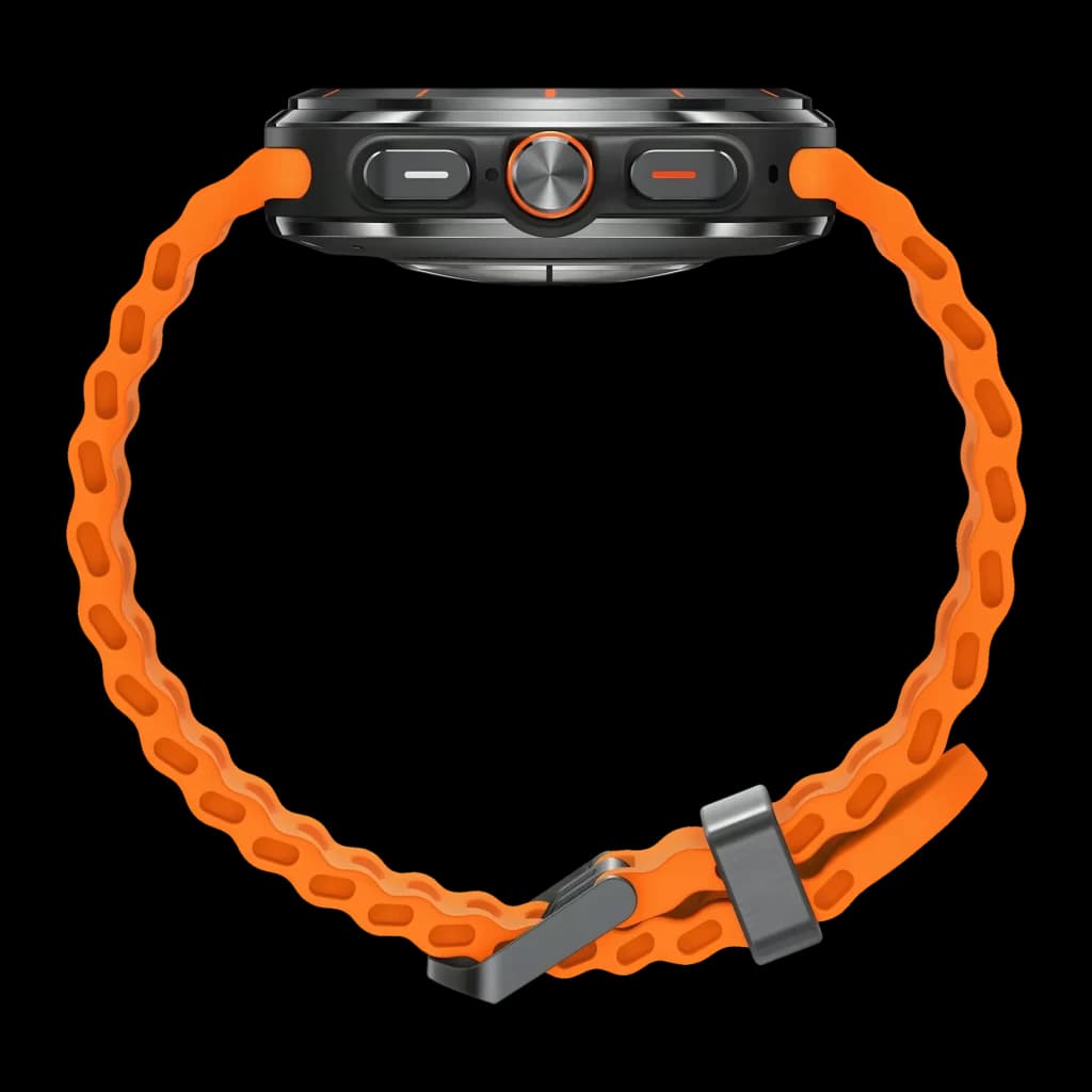 Samsung Galaxy Watch Ultra 47 mm 32 Go GPS + réseau cellulaire Titane Gris/Orange Tension artérielle, détail latéral