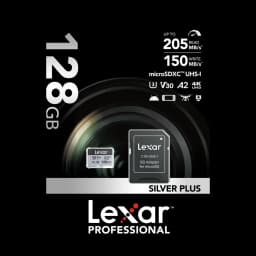 Carte microSDXC Lexar Silver Plus 128Go V30 U3 A2 205 Mo/s lecture, contenu boîte: carte microSD et adaptateur SD inclus