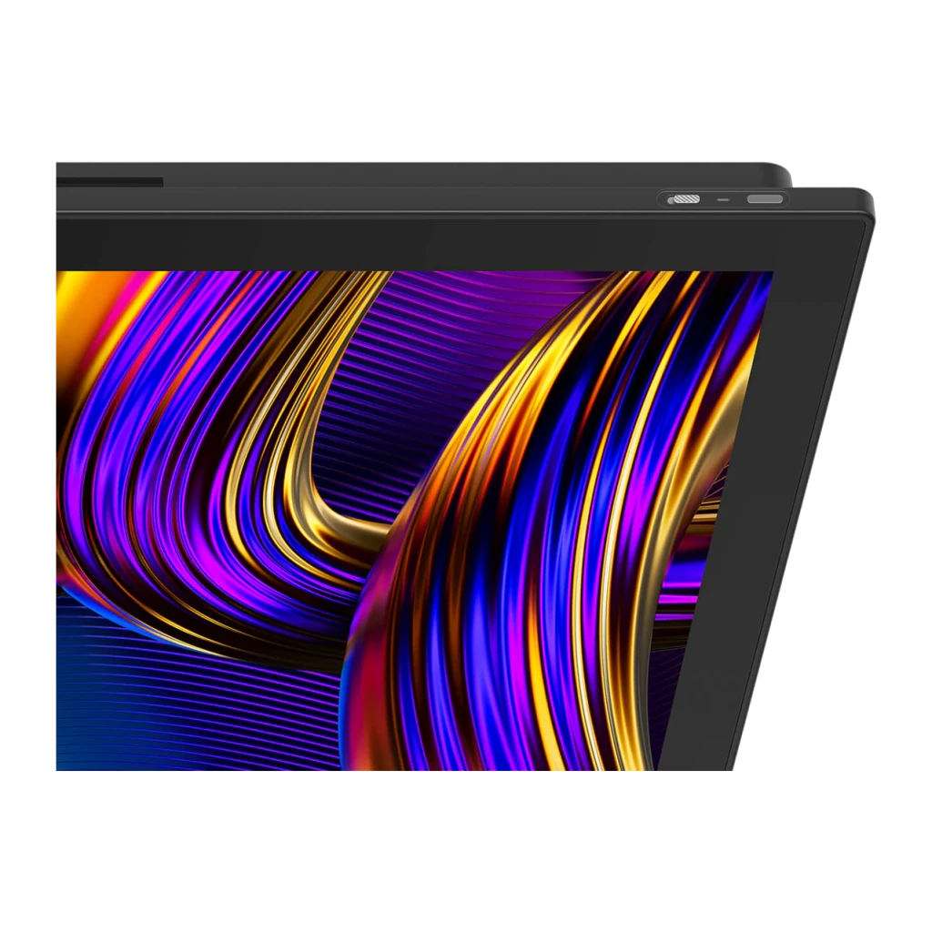 Tableta gráfica Huion Kamvas Pro 27 144Hz Negro con Pantalla 27 pulgadas 4K UHD IPS GT2702, detalle: esquina superior