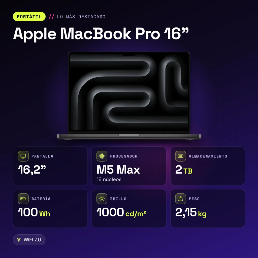 Portátil Apple MacBook Pro 16 polegadas M5 Max CPU 18 e GPU 40 núcleos 48GB/2TB SSD Preto Sideral - características