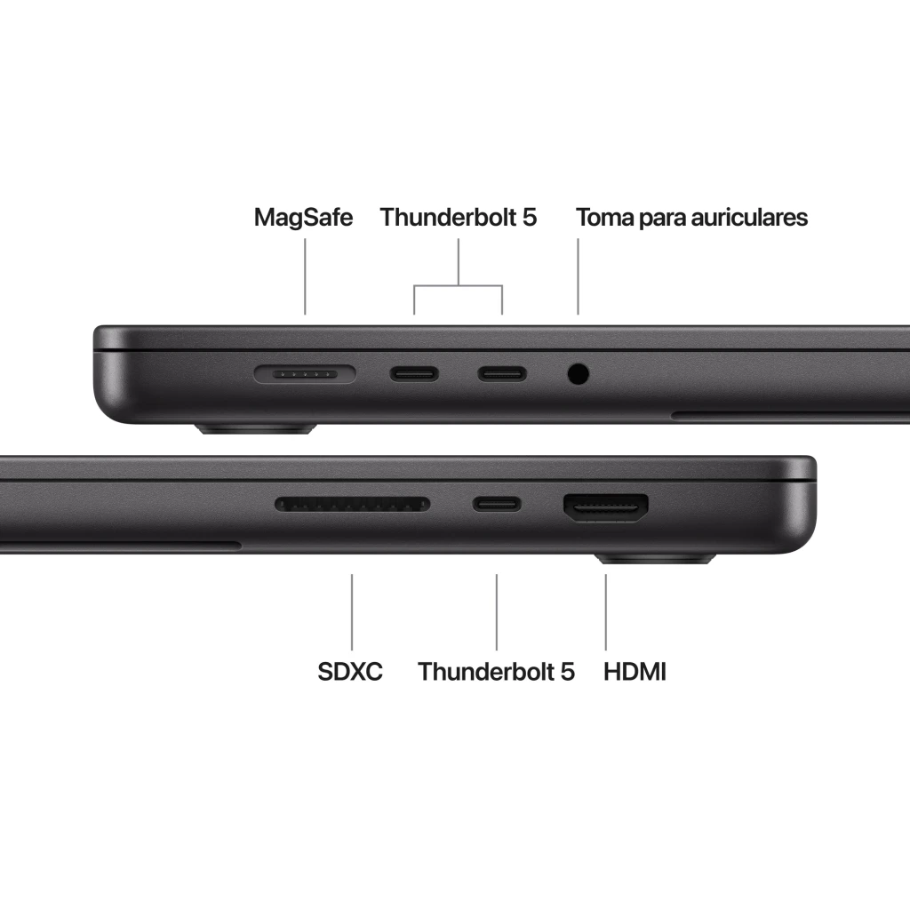 Portátil Apple MacBook Pro 16 polegadas 48GB/2TB 16,2 polegadas Liquid Retina XDR SSD macOS Tahoe Preto, vista lateral