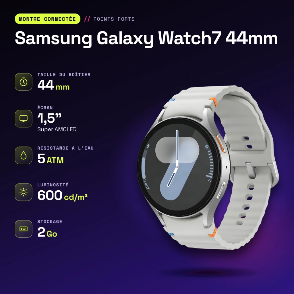 Samsung Galaxy Watch7 44mm Argent LTE - caractéristiques