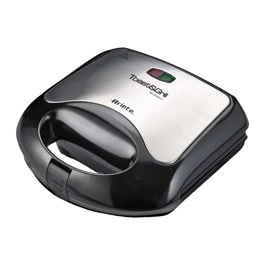 Sandwichera Ariete Toast & Grill Easy 750W Negro/Acero inoxidable 1980/00, vista frontal: tapa de acero cepillado con logo