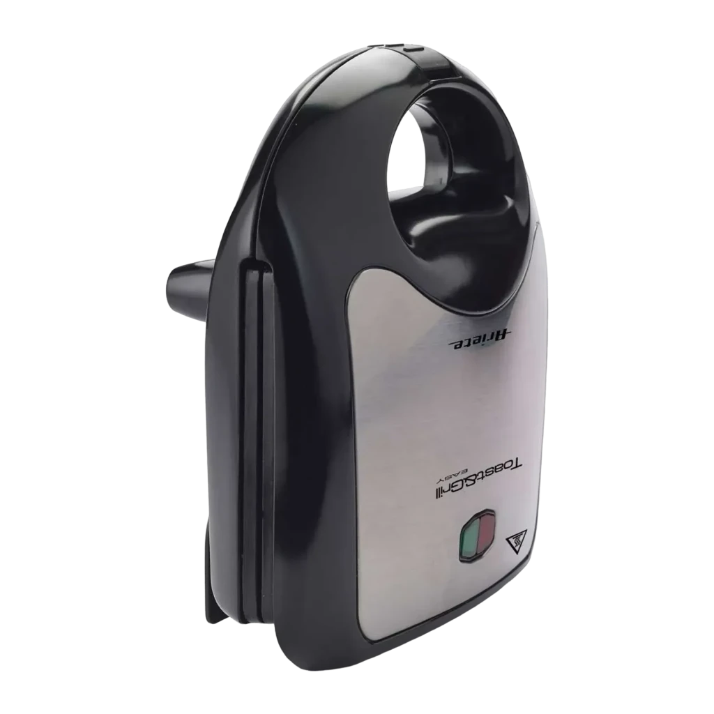 Sandwichera Ariete Toast & Grill Easy 750W Negro/Acero inoxidable 1980/00, detalle: panel lateral con logo, indicadores