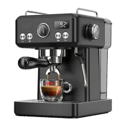 Cafetière Espresso HiBREW H10A 1,8L Buse Vapeur 19Bar Noir, détail: extraction en tasse avec affichage 92°C et manomètre