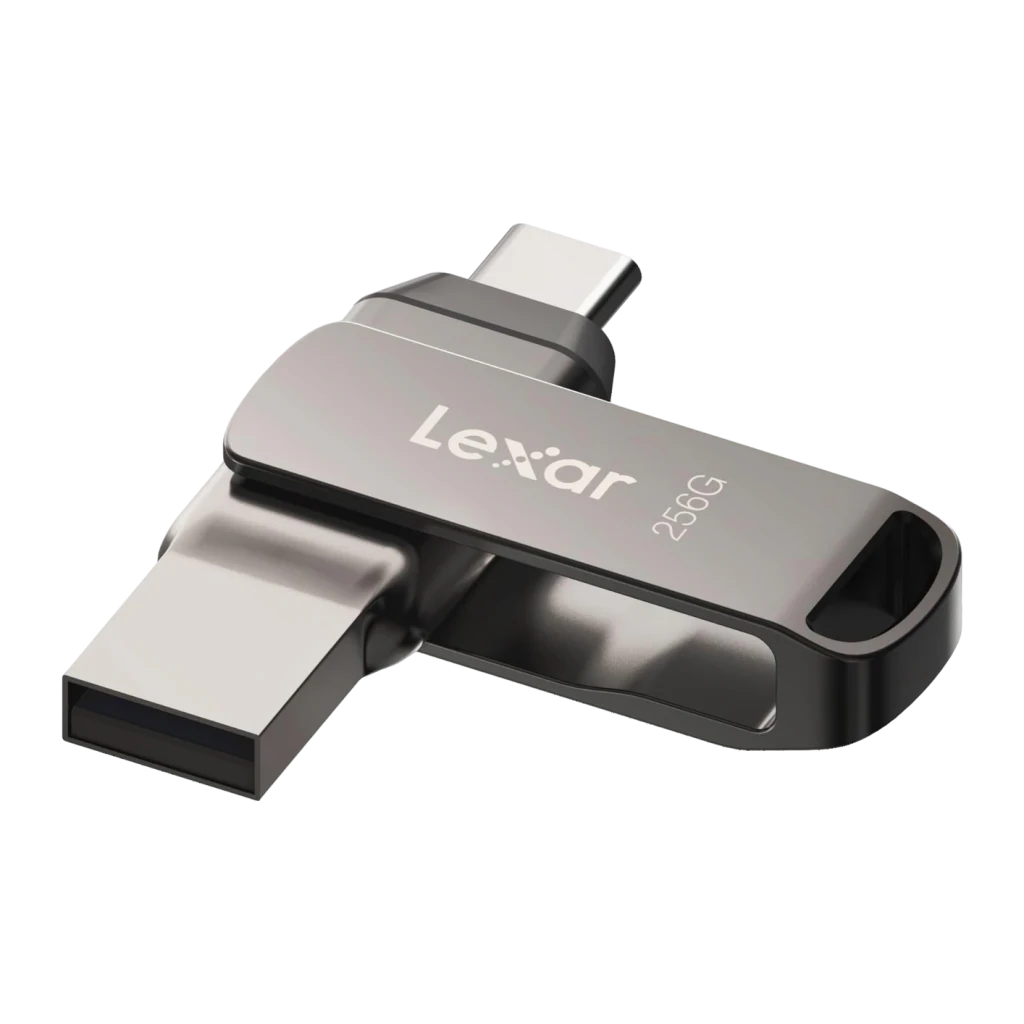 Clé USB Lexar JumpDrive Dual Drive D400 256Go USB-C + USB-A USB 3.1 Gris, vue de face: connecteurs USB-A et USB-C rotatif