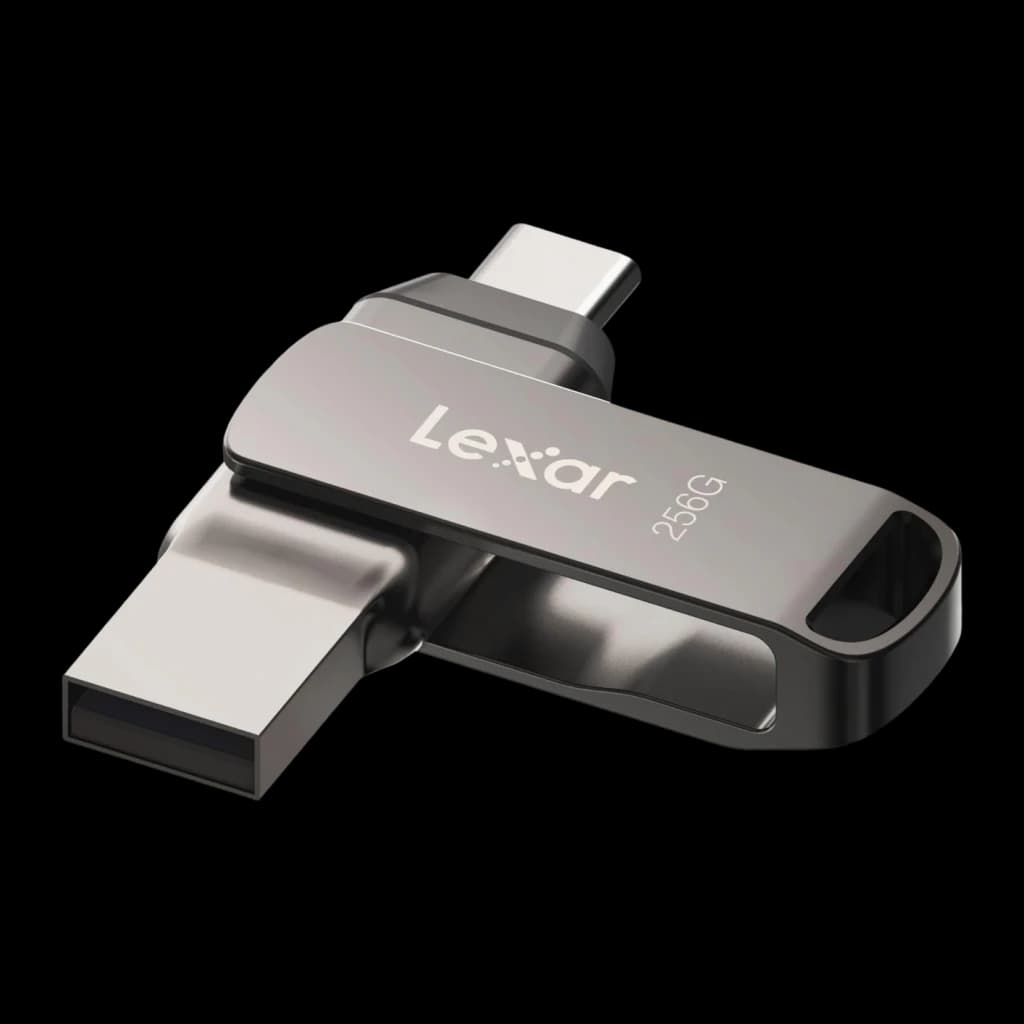 Clé USB Lexar JumpDrive Dual Drive D400 256Go USB-C + USB-A USB 3.1 Gris, vue de face: connecteurs USB-A et USB-C rotatif
