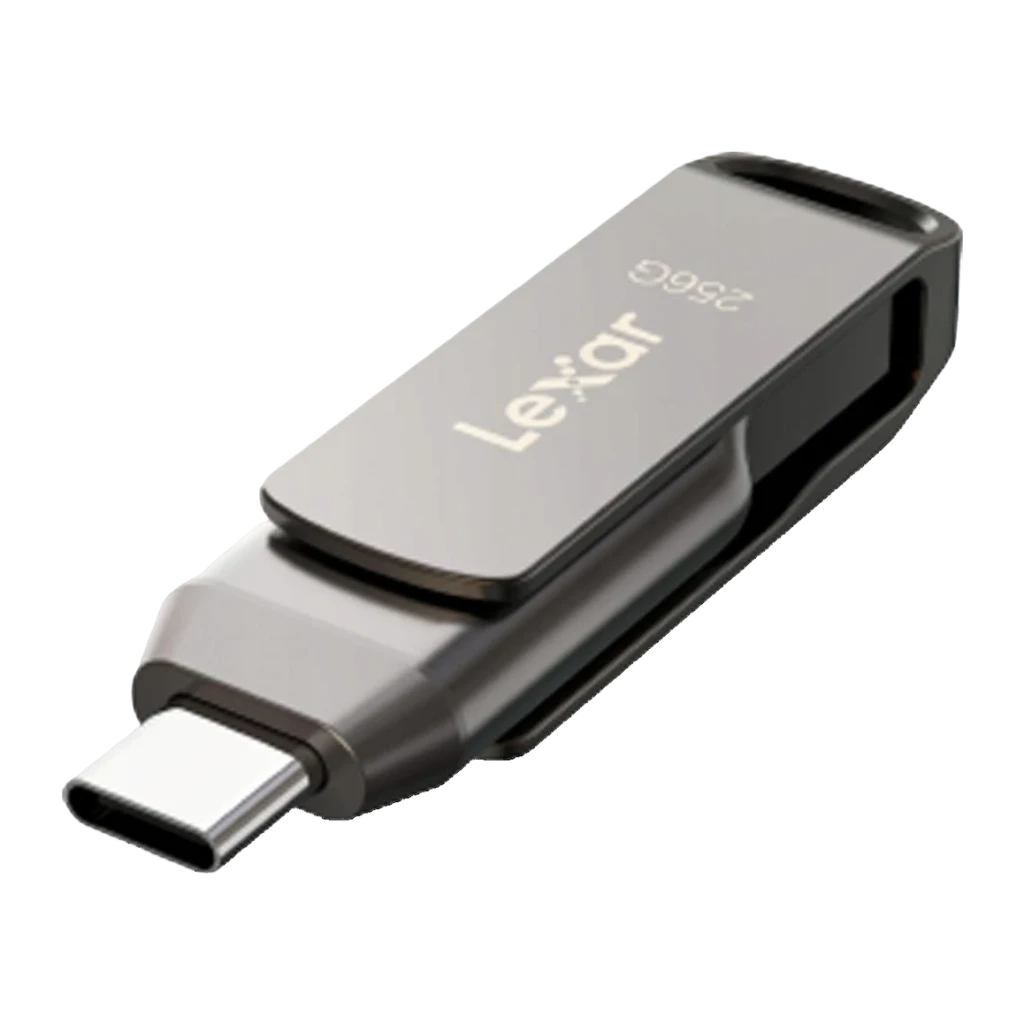 Clé USB Lexar JumpDrive Dual Drive D400 256Go USB-C + USB-A USB 3.1 Gris, détail: connecteur USB-C déployé au premier plan