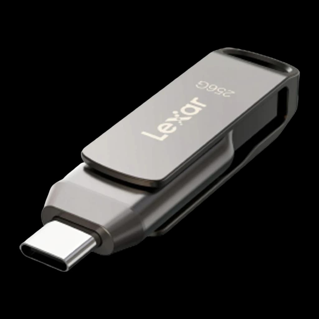 Clé USB Lexar JumpDrive Dual Drive D400 256Go USB-C + USB-A USB 3.1 Gris, détail: connecteur USB-C déployé au premier plan