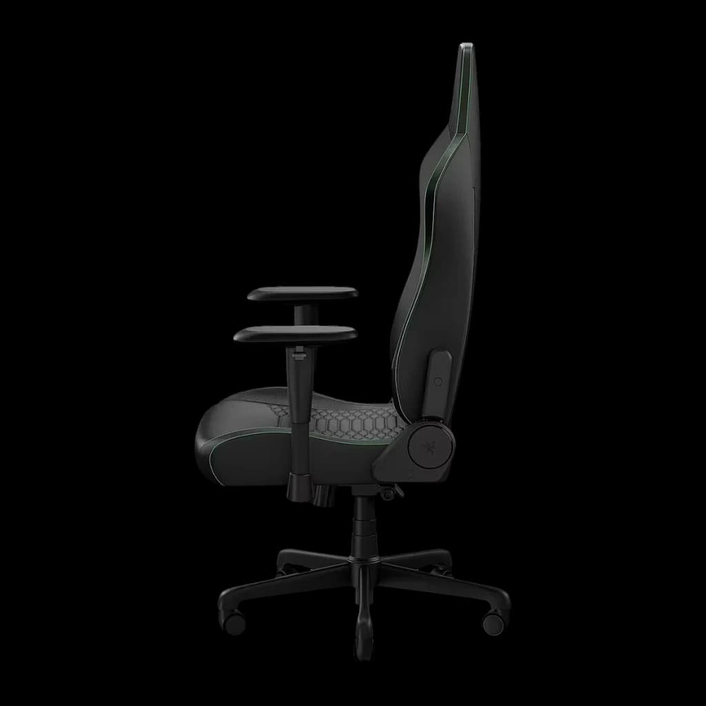 Siège Gaming Razer Iskur V2 X NewGen Noir Tissu Respirant 2D 136kg, détail latéral: profil complet avec accoudoir 2D, tissu