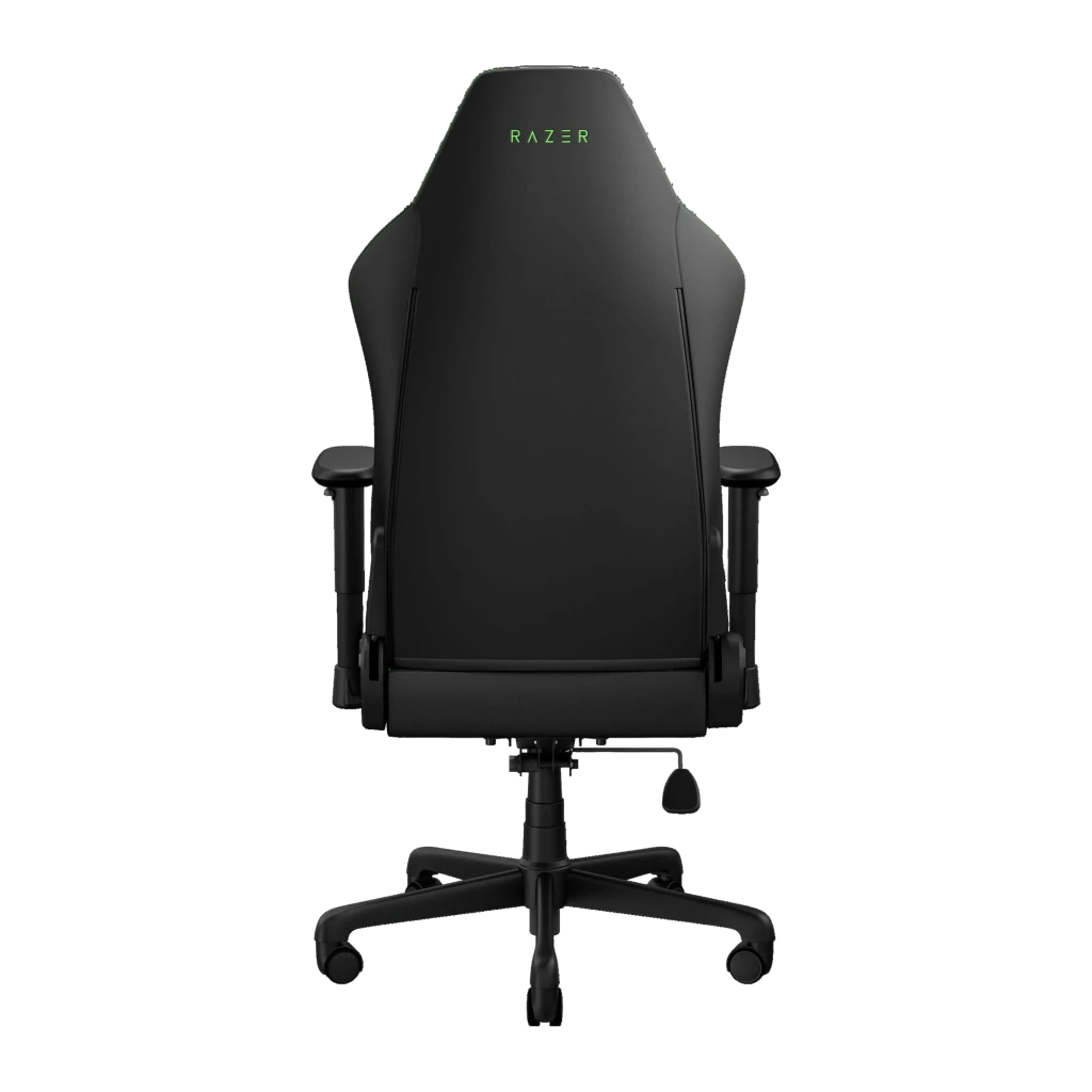 Siège Gaming Razer Iskur V2 X NewGen Noir Tissu Respirant 2D 136kg, vue arrière: dossier noir avec logo Razer vert