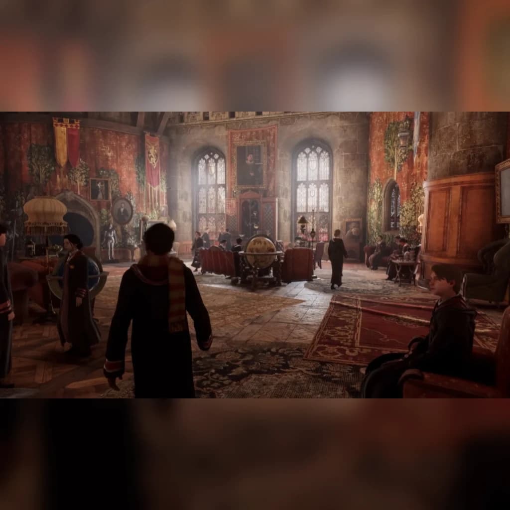 Videojogo Warner Bros Games Hogwarts Legacy Standard Xbox Series X, em uso: sala comum de Gryffindor com estudantes