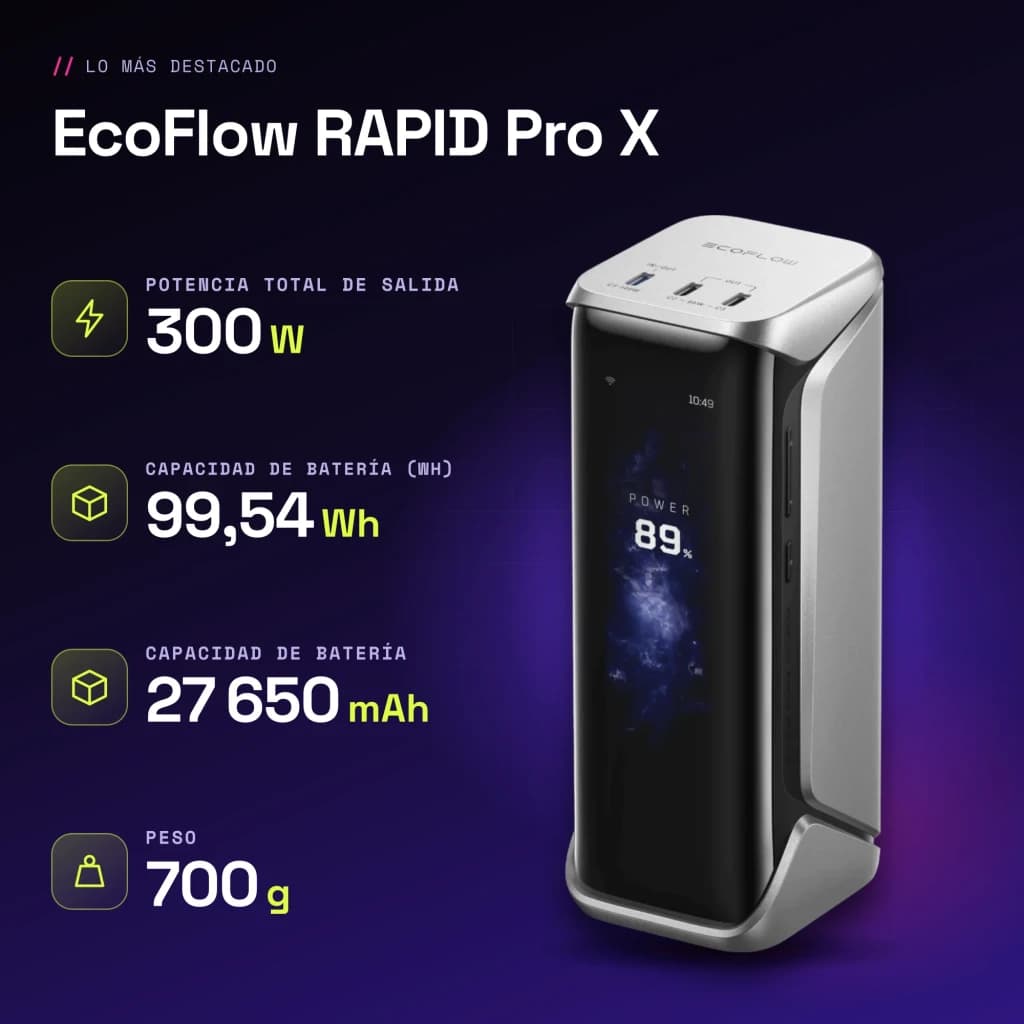 Batterie externe EcoFlow RAPID Pro X 27650mAh Argent Câble USB-C intégré 300W - caractéristiques