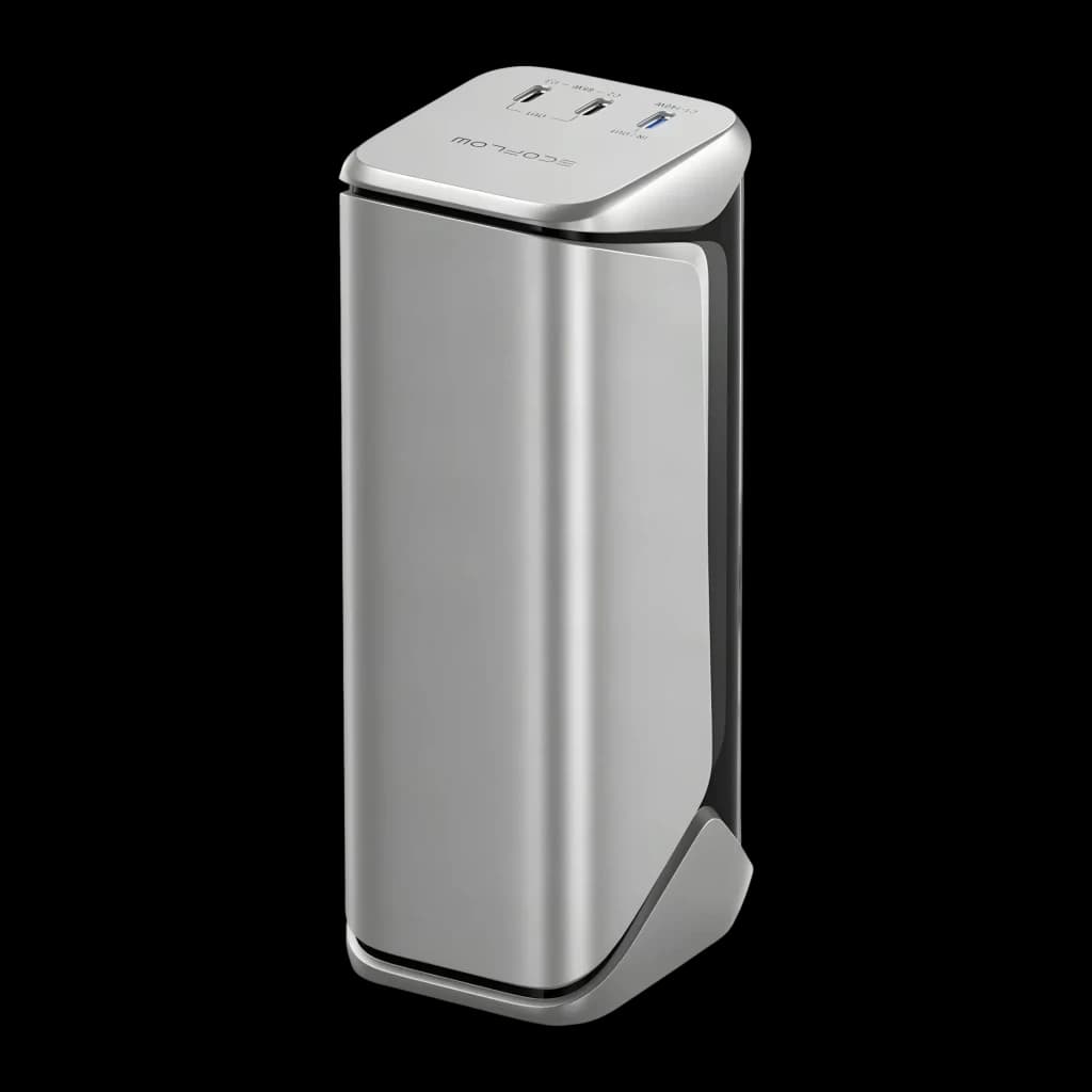 Batterie externe EcoFlow RAPID Pro X 27650mAh Argent Câble USB-C intégré 300W, vue arrière: ports USB-C et USB-A