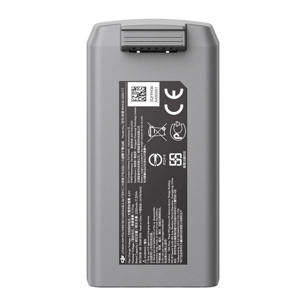 Batería para dron DJI Intelligent Flight Battery 2250mAh Mini 2 Gris 29W, vista trasera: etiqueta técnica