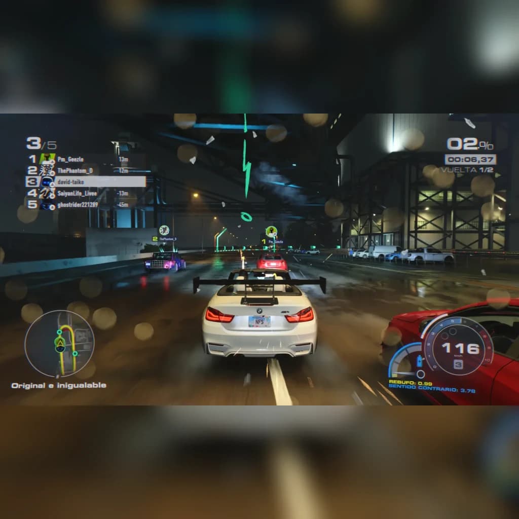 Jeu vidéo EA Games Need for Speed Unbound Standard PS5, en cours d'utilisation: course nocturne en tunnel avec BMW blanche à