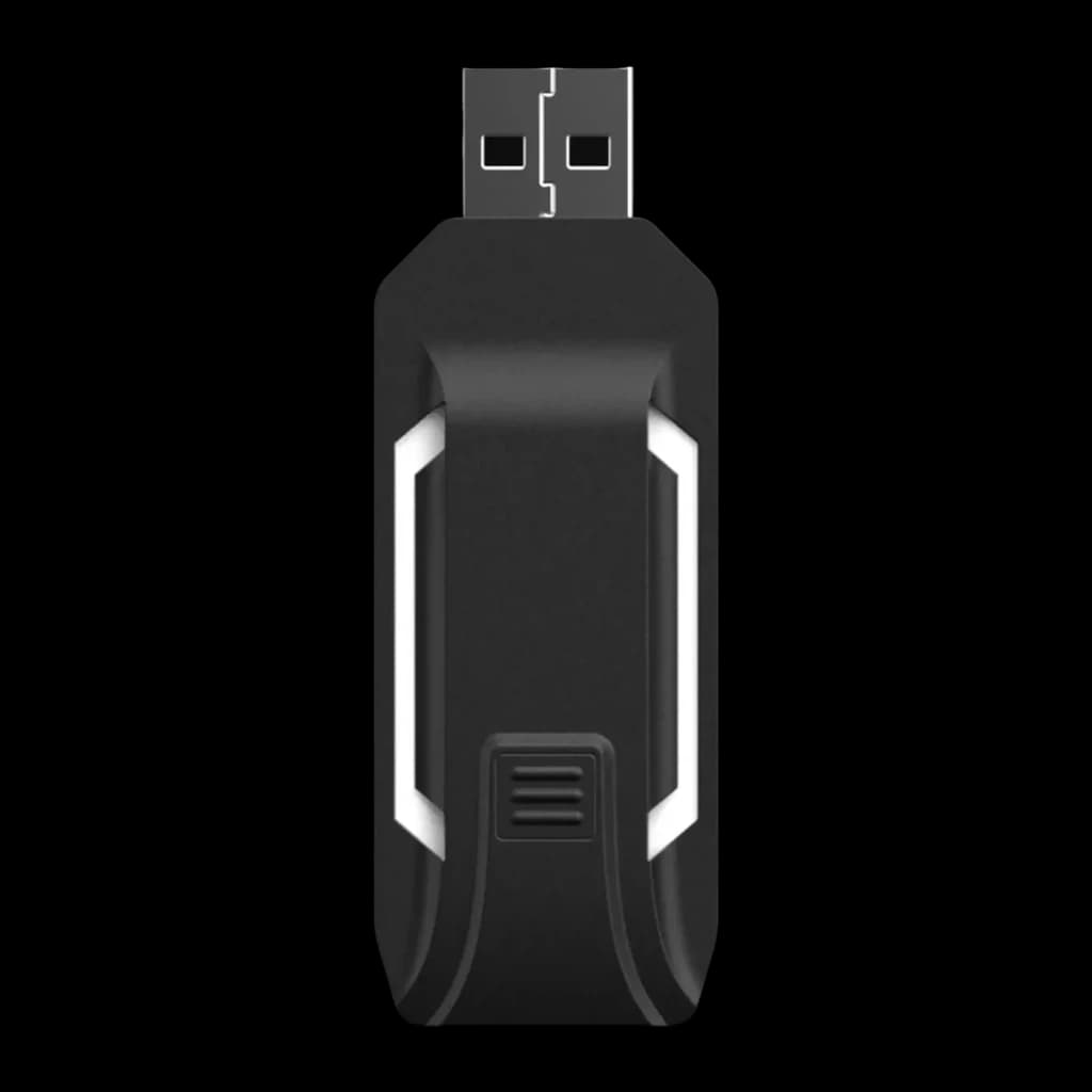 Adaptador USB PXN N7 Negro PS4/PS5, vista trasera: cuerpo negro con franjas LED blancas laterales y conector USB-A