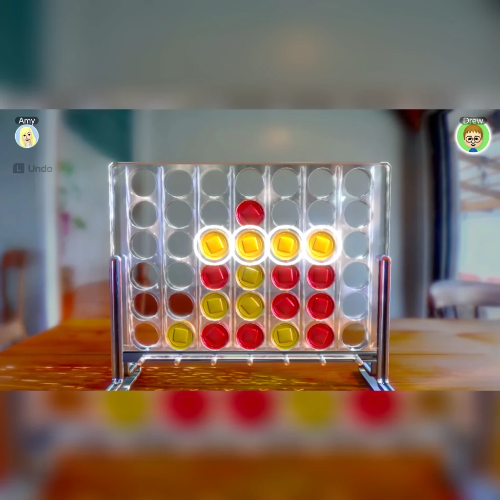 Jogo para a Nintendo Switch «51 Worldwide Games» - Versão Padrão, em uso: partida de Quatro em Linha com fichas vermelhas