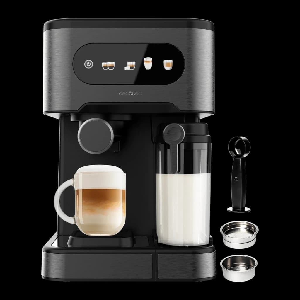Máquina de Café Expresso Cecotec Power Espresso 20 ColdBrew Latte 1,5L Depósito de leite 20 bar Preto, vista frontal: painel