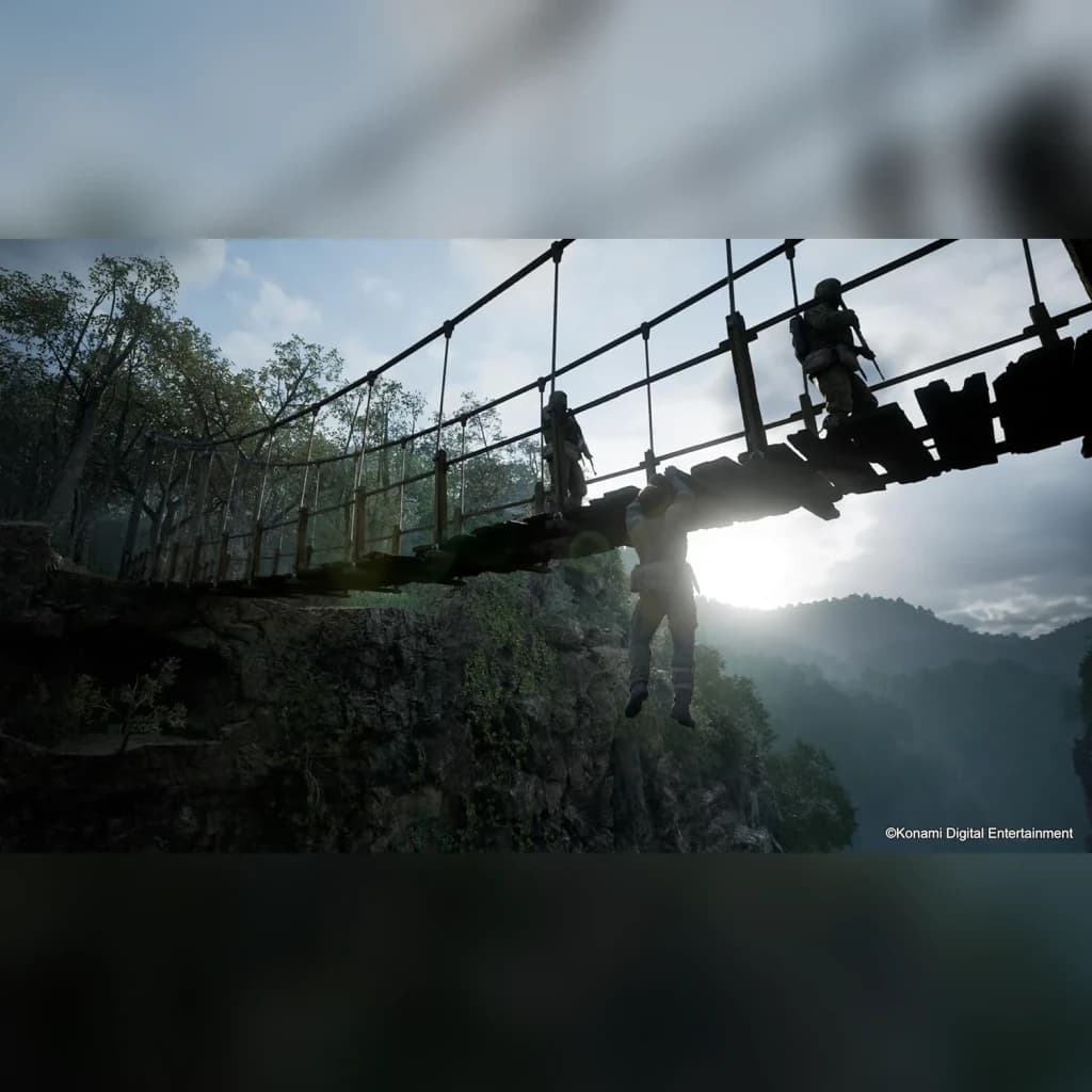 Jeu vidéo Konami Metal Gear Solid Delta : Snake Eater Day One Edition sur PS5, en jeu: Snake suspendu sous un pont