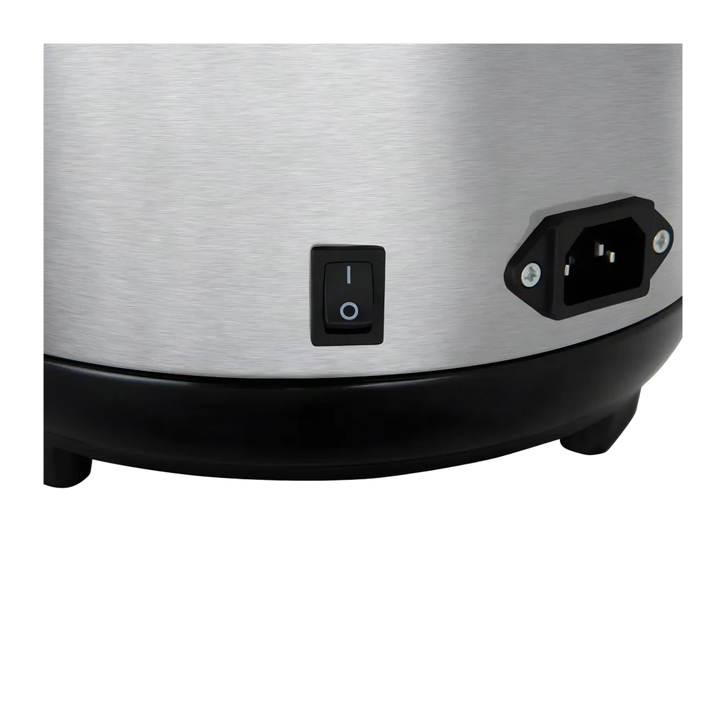 Arrocera Orbegozo 1L 400W con Vaporera Acero Inoxidable CO-3025, vista trasera: interruptor on/off y conector