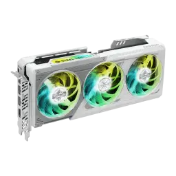 ASRock Radeon RX 9070 Steel Legend OC 16GB GDDR6 Blanco, vista frontal: carcasa blanca con triple ventilador RGB verde