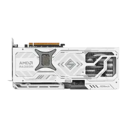 ASRock Radeon RX 9070 Steel Legend OC 16GB GDDR6 Blanco, vista trasera: backplate blanco con logo AMD Radeon, diseño
