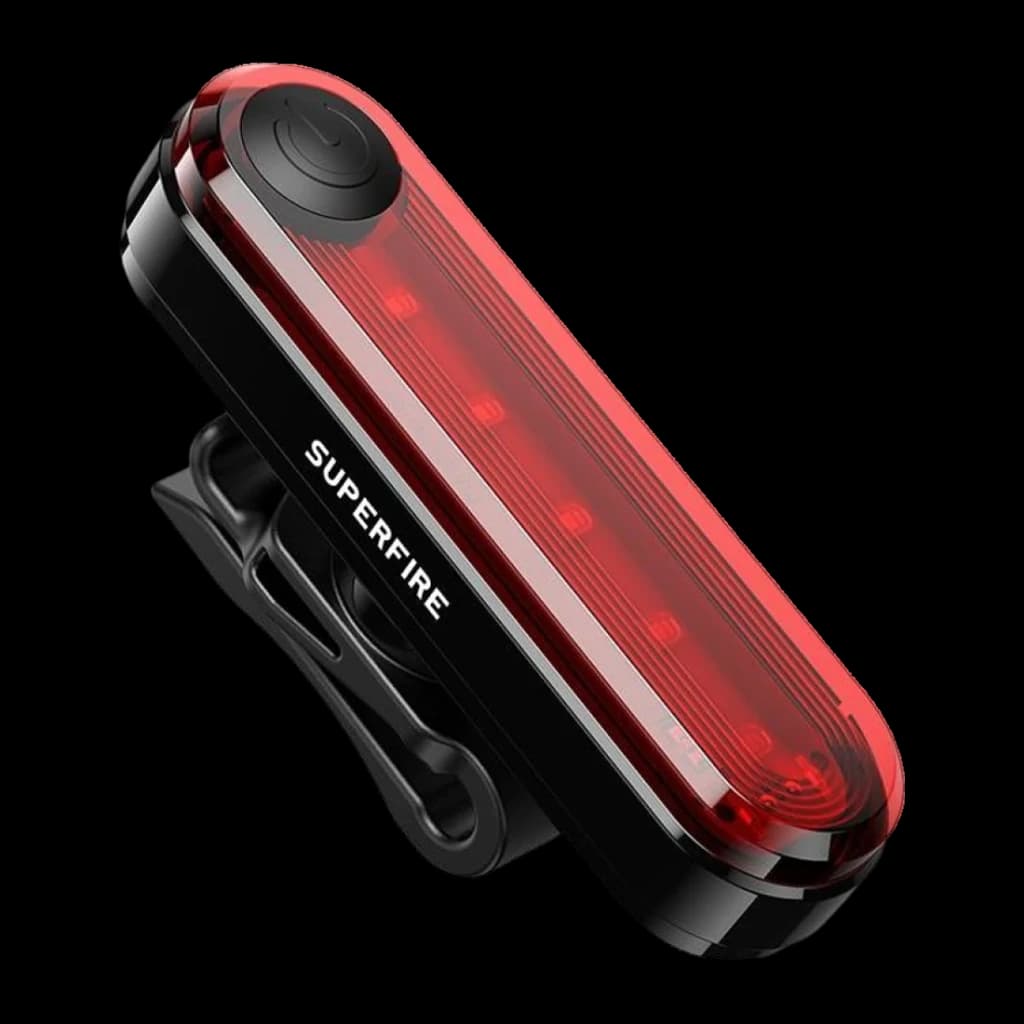 Luz trasera de bicicleta Superfire BTL01 230mAh Negro/Rojo 1W LED Roja, vista frontal: cuerpo ovalado con LEDs rojos