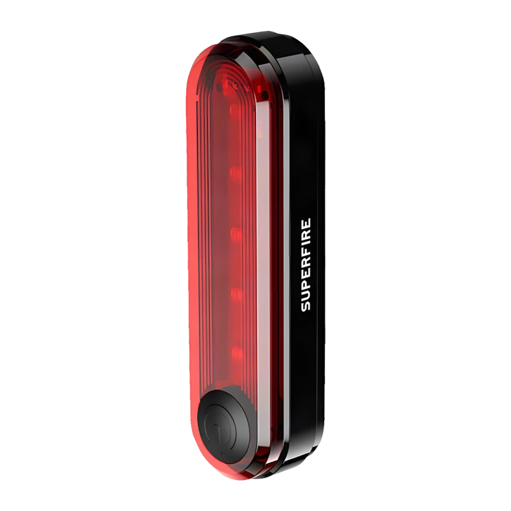 Luz trasera de bicicleta Superfire BTL01 230mAh Negro/Rojo 1W LED Roja, detalle: lente roja estriada con LEDs visibles