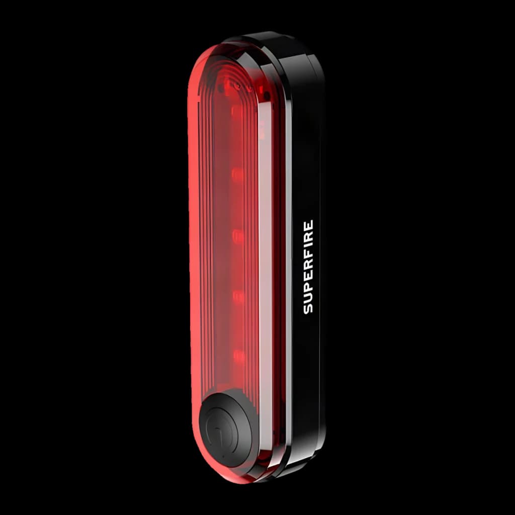 Luz trasera de bicicleta Superfire BTL01 230mAh Negro/Rojo 1W LED Roja, detalle: lente roja estriada con LEDs visibles