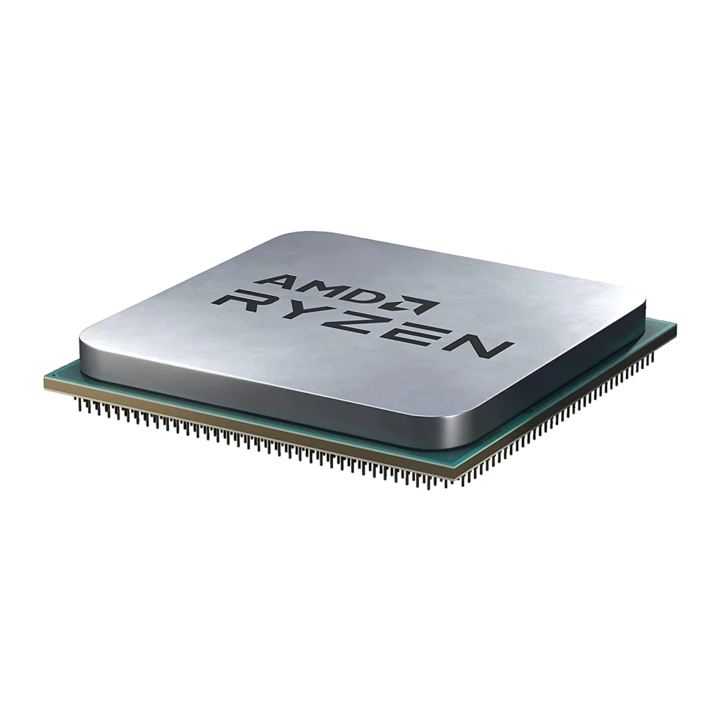 AMD Ryzen 5 5500F 6 Núcleos AM4 Tray, detalhe: IHS metálico com logo AMD Ryzen gravado e pinos dourados visíveis