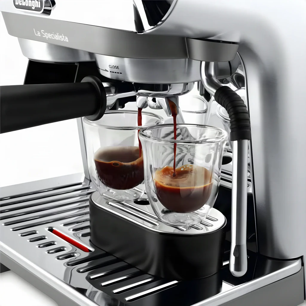 Cafetera Express De'Longhi La Specialista Arte Evo 1,7L Molinillo Acero Inox 8 Posiciones Gris EC9255M, en uso: doble