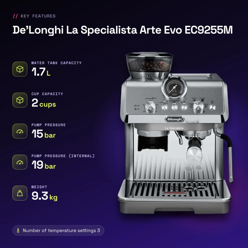 Cafetera Express De'Longhi La Specialista Arte Evo 1,7L Molinillo Acero Inox 8 Posiciones Gris EC9255M - características