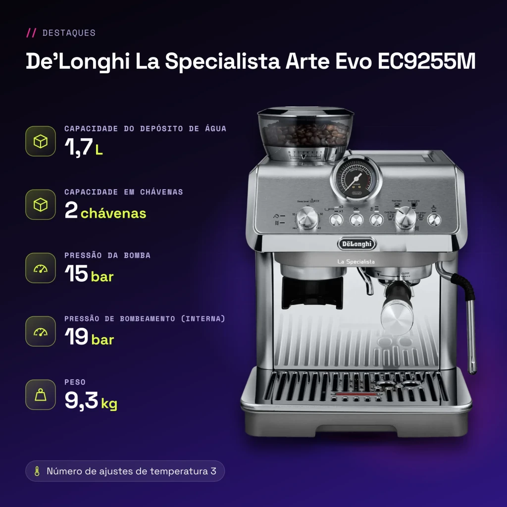 Cafetera Express De'Longhi La Specialista Arte Evo 1,7L Molinillo Acero Inox 8 Posiciones Gris EC9255M - características