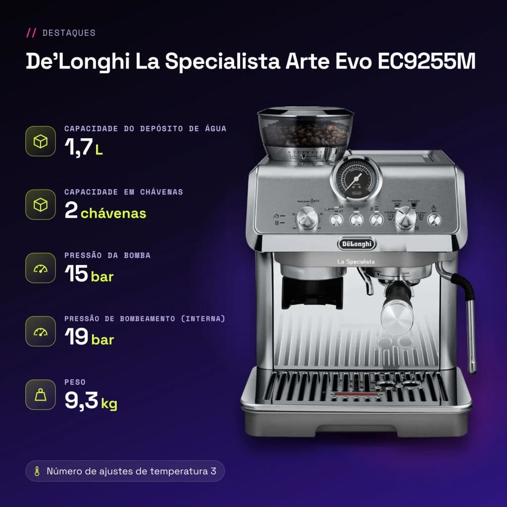 Cafetera Express De'Longhi La Specialista Arte Evo 1,7L Molinillo Acero Inox 8 Posiciones Gris EC9255M - características